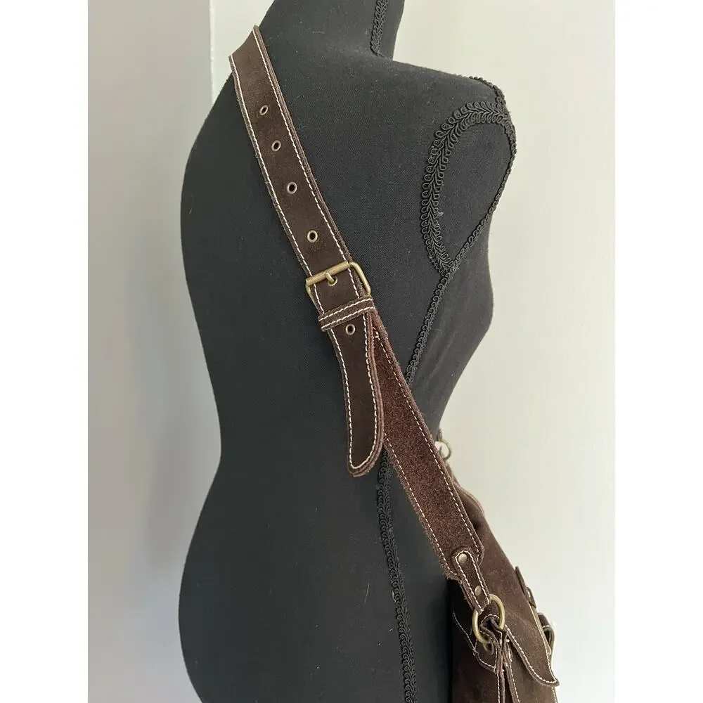 Vintage GAP Brown Suede Leather Crossbody Bag Purse Y2K Festival Boho